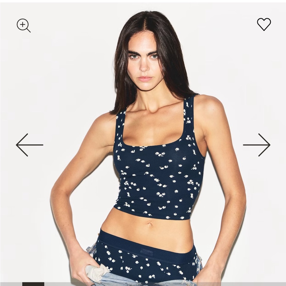 Skims Cotton Rib Tank Navy Daisy Print